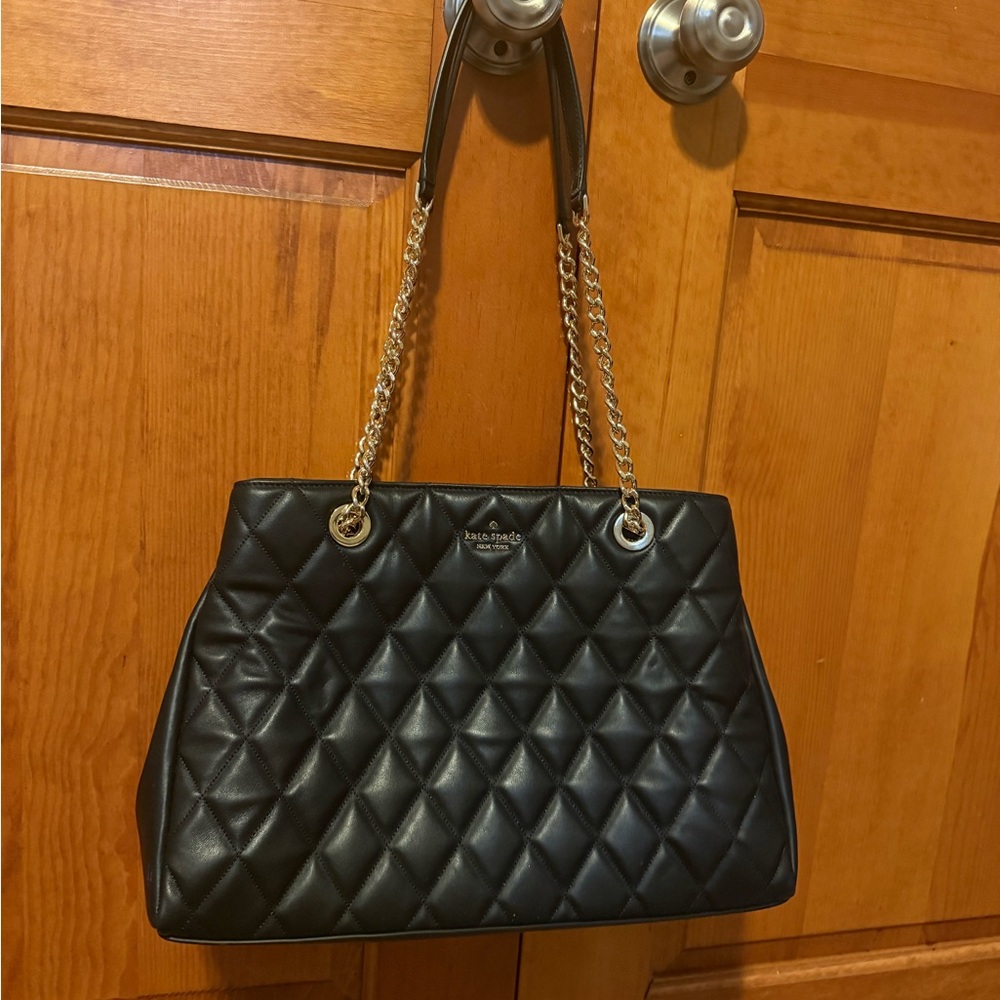 Kate Spade Black Quilted Shoulder Bag with Gold Chain